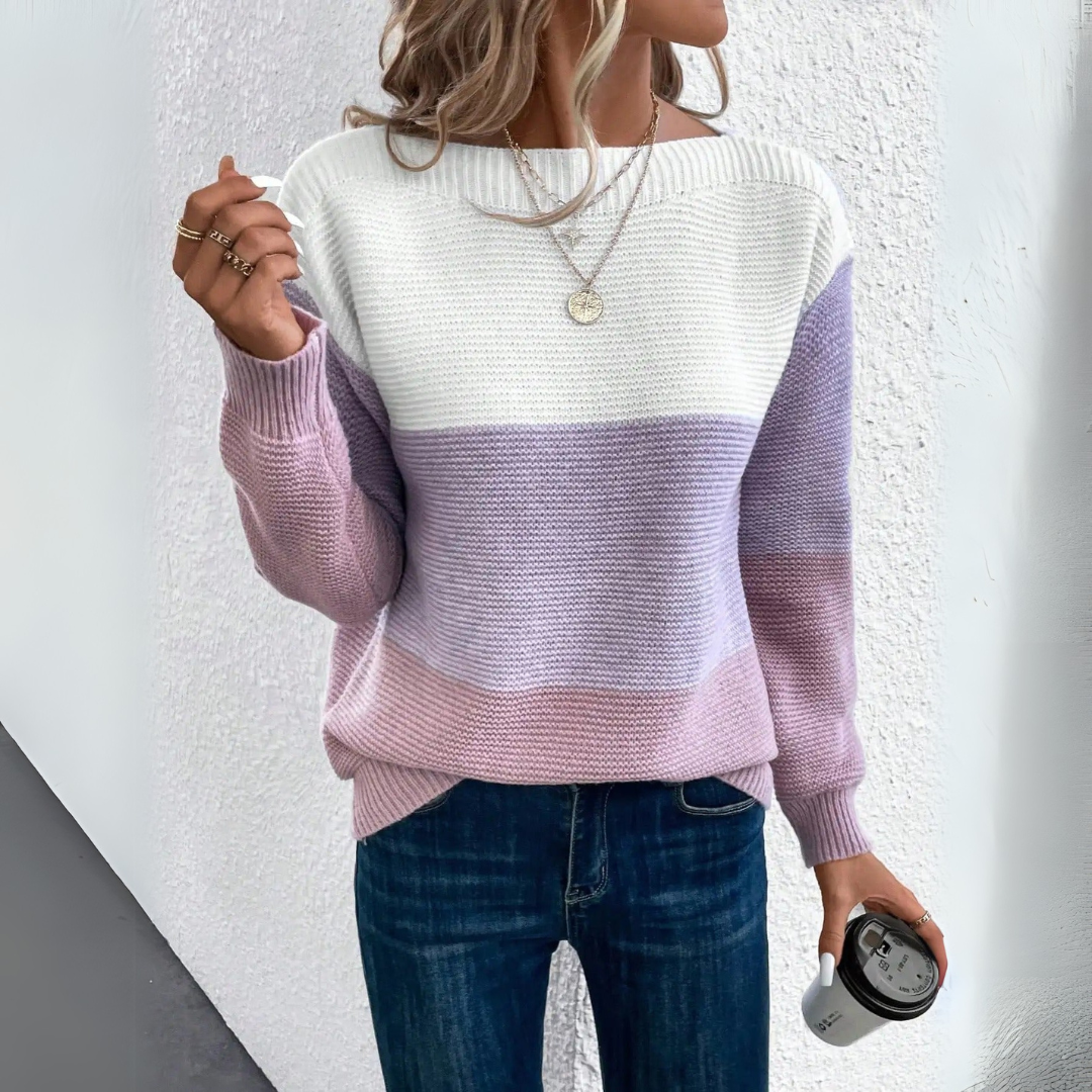 Clara | Elegancki trójkolorowy sweter patchworkowy