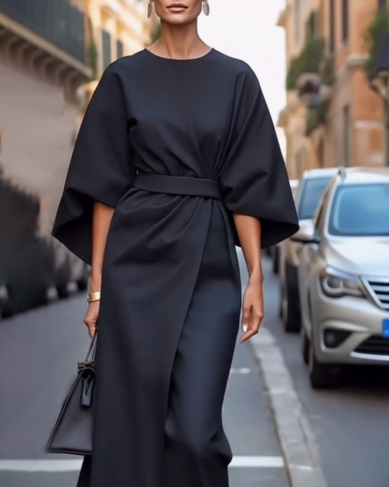 Kowalski™ | Sukienka Z Eleganckimi Latarniowymi Rękawami I Paskiem