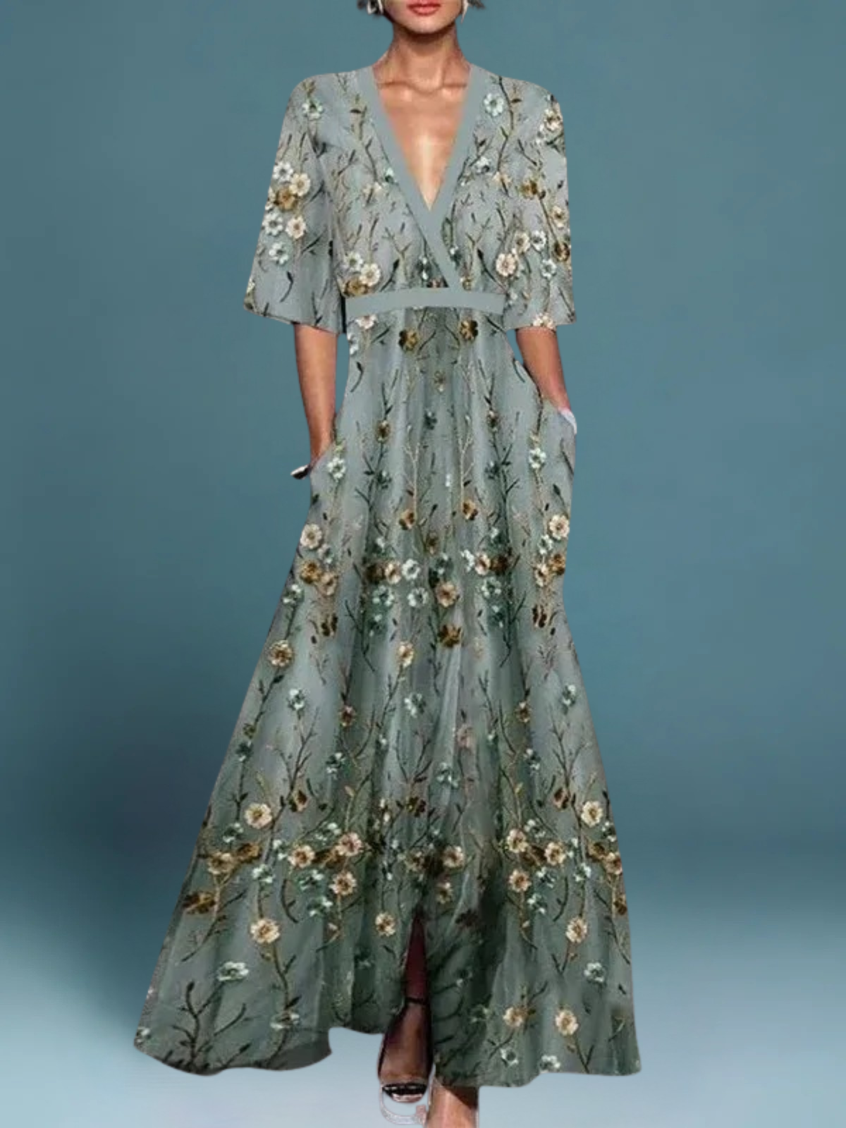 Océane – Elegancka Długa Sukienka w Kwiaty