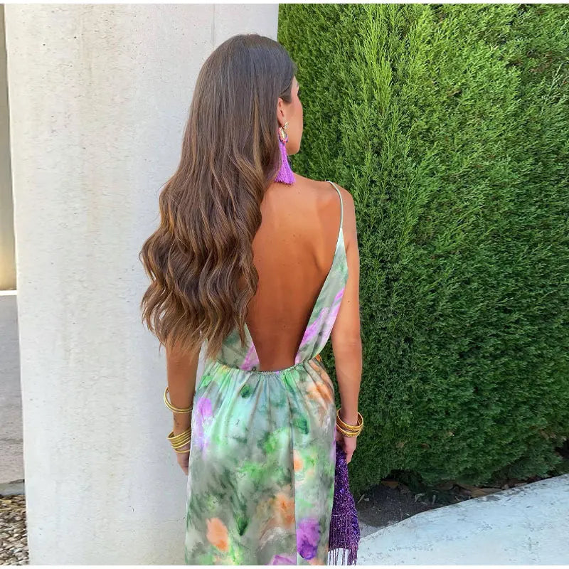 Anisten™ | Stylowa Maxi Sukienka z Halo-Dye-Print i odpinanym szalem