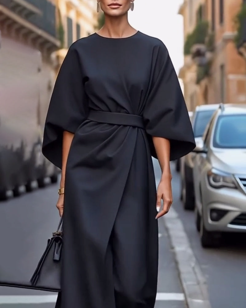 Kowalski™ | Sukienka Z Eleganckimi Latarniowymi Rękawami I Paskiem